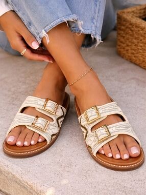 House Of Harlow 1960 Women's Cream Slide Sandals 7.5